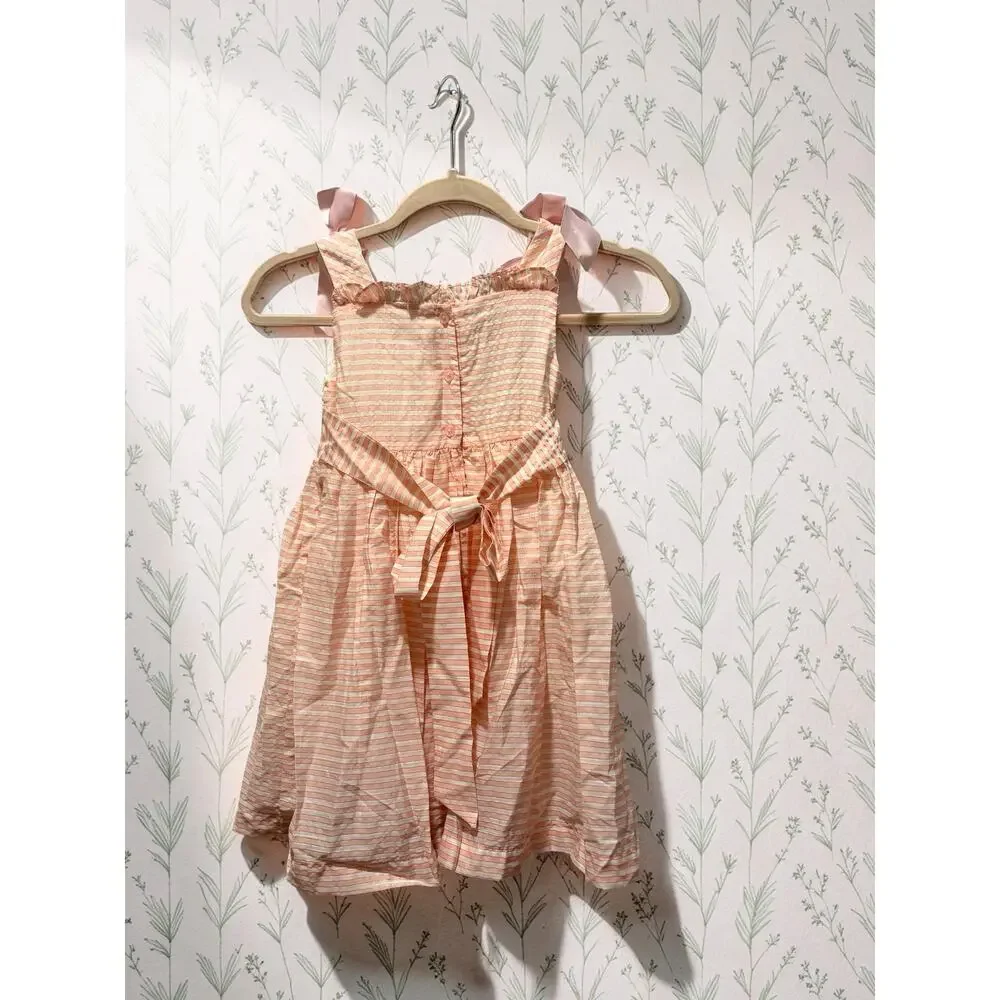 Pettigirl Girls Dress Size 5 Pink Stripe Smocked Bow 100% Cotton NWT Boutique